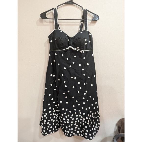 Women's tie shoulder black and white polka dot sundress by Madison Leigh 10P - Picture 1 of 7